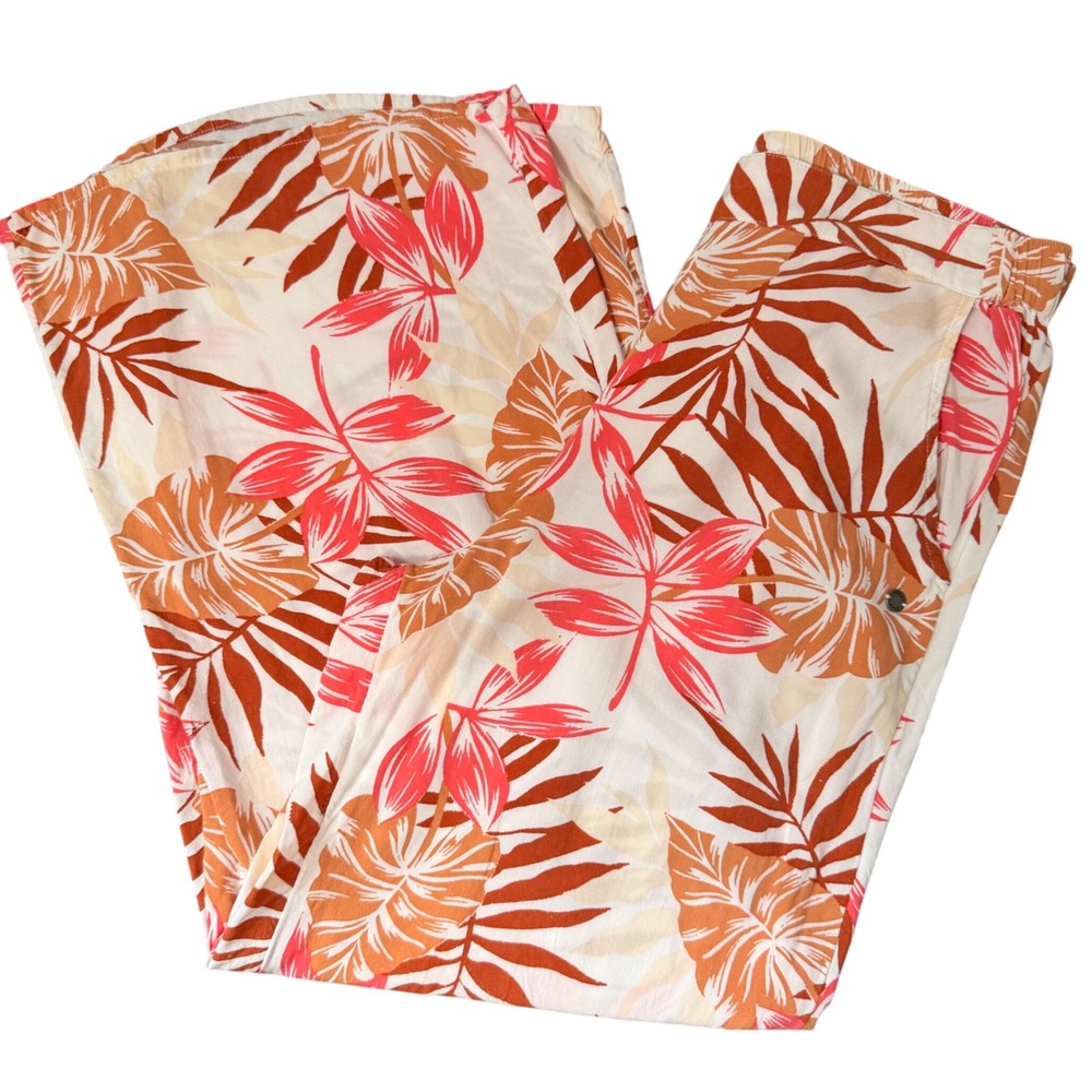 Roxy Wide Leg Flowy Summer Beachy Botanical Print Pants (LG) Sustainable Light